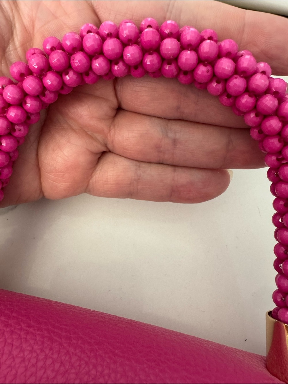Structured Hot Pink Top-Handle Crossbody Bag with Beaded Handle - Picture 7 of 8